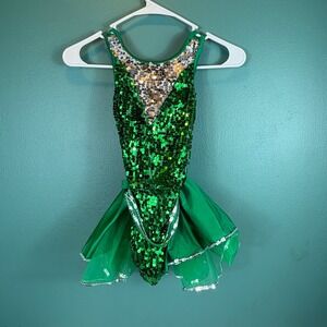 Weissman‎ Girls Green Sequin Dance Dress Leotard Skirt Costume Child LC